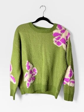 FRNCH Paris Ulyssia Floral Sweater in olive green Size Medium (M)